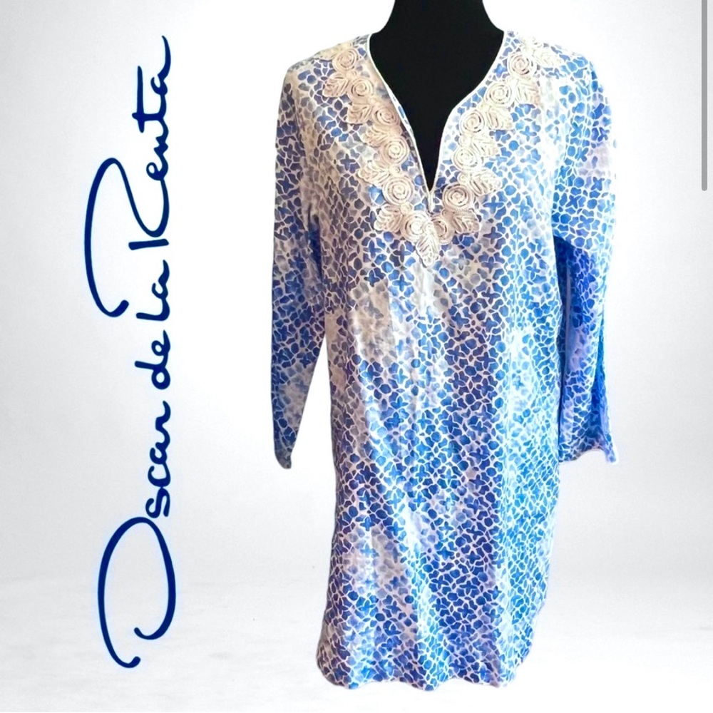 OSCAR DE LA RENTA
Printed Cotton Sateen Sleepshirt, Blue - Picture 3 of 10